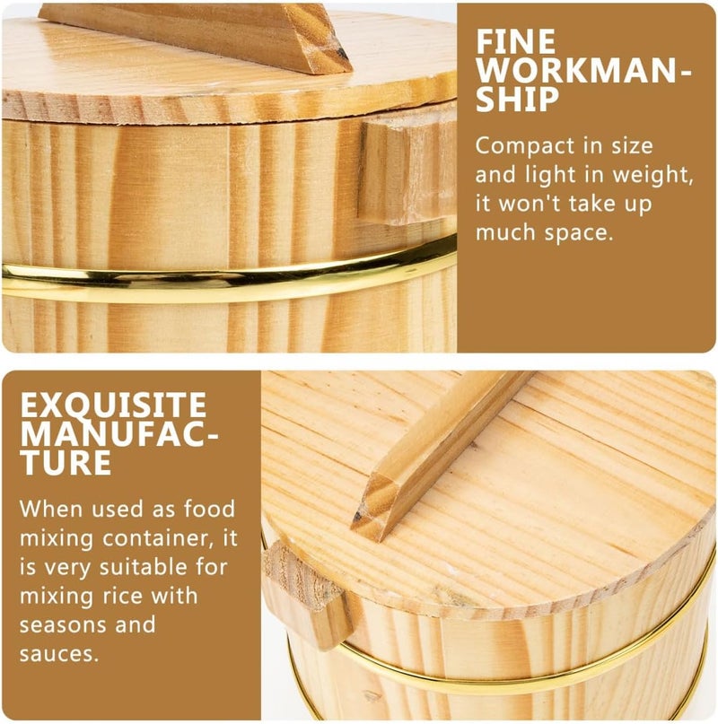SHOWERORO 1set Wooden Sushi Rice Bowl with Lid Versatile Lidded Rice Mixing Tub for Cooking Serving Sushi Preparation Compact Design for Cleaning - Image 5