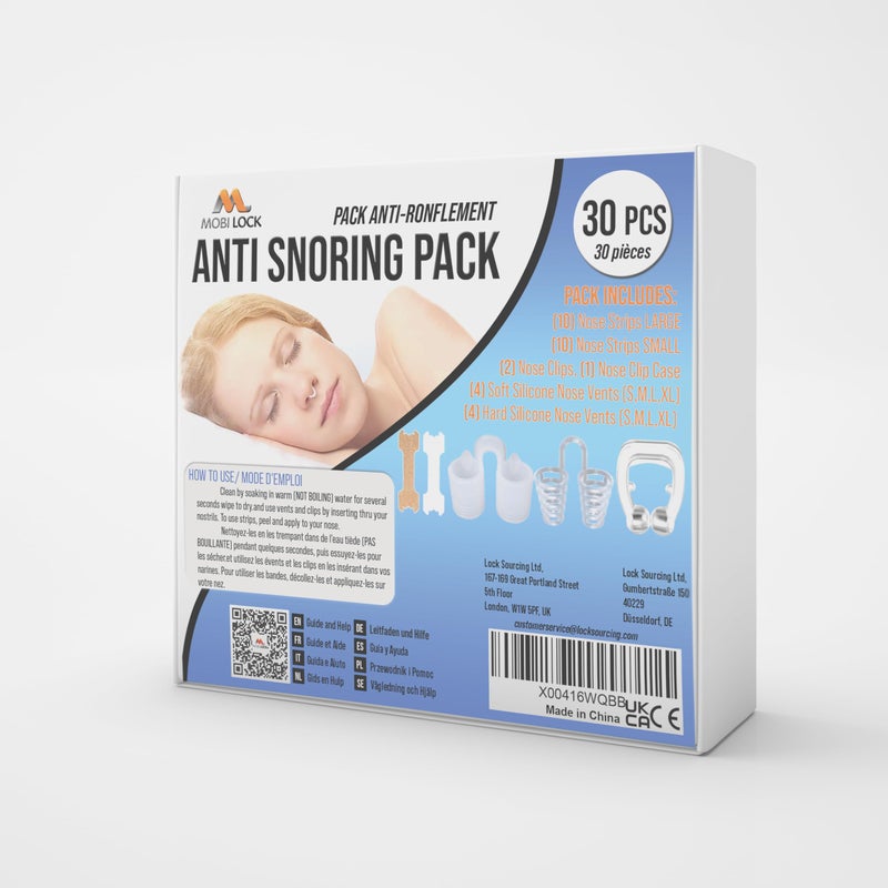 Mobi Lock 30pcs Anti-Snoring Solutions - Nose Vents, Nose Clips, and Nasal Strips - Snore Stopper for Men & Women - by Mobi Lock - Image 1