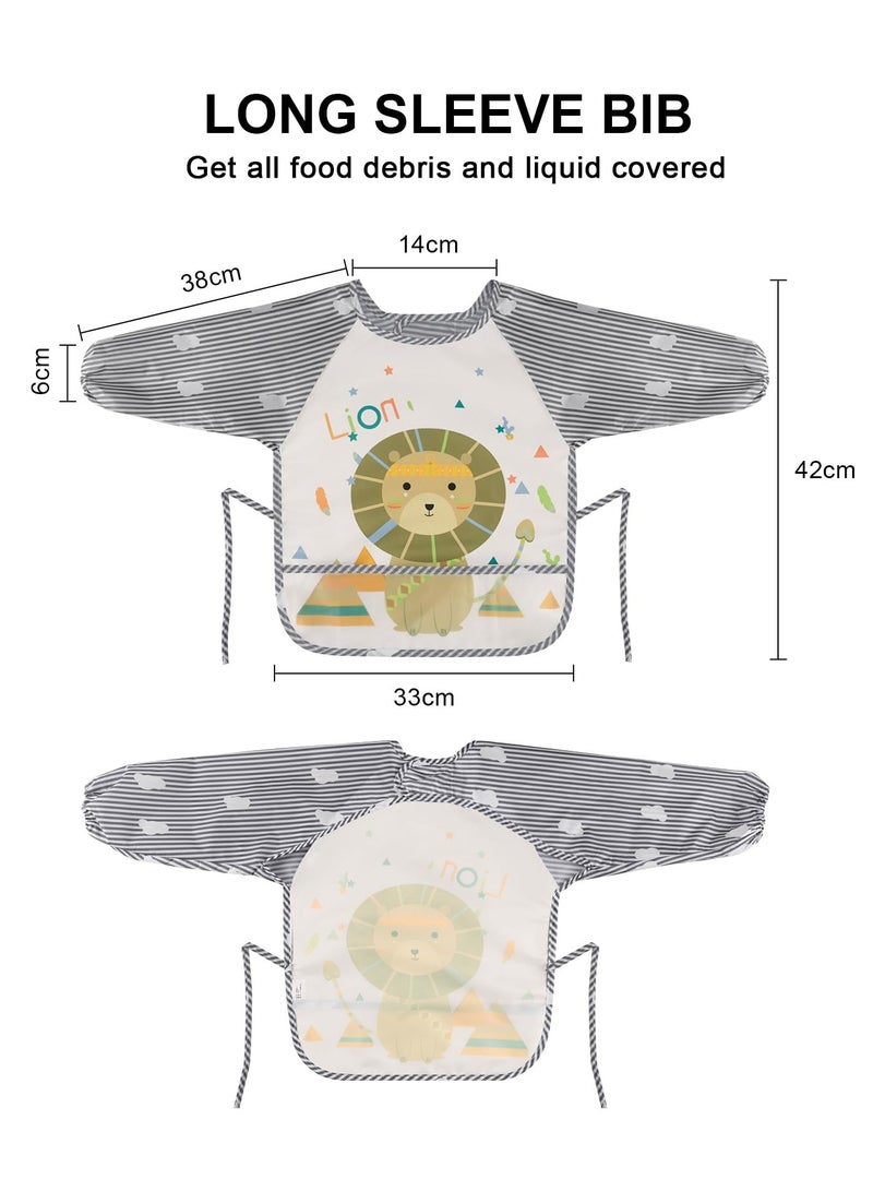 Mr. Penda Long Sleeve Baby Bibs, Waterproof Sleeved Bib Smock for Baby Toddler 6-36 Months,Reusable with Catch-all Pocket (Lion)  - Image 2