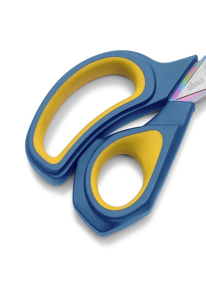 LIVINGO 2 Pack Sharp Fabric Scissors - Heavy Duty Scissors All Purpose, Titanium Coated Forged Sewing Shears for Tailor Dressmaking Crafting Cutting Clothes Leather, 8.5" & 9.5", Blue & Yellow - Image 4