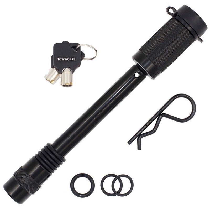 TowWorks 79830 Keyed Alike 58 Trailer Hitch Lock with Extra Long 412 Span Double Safety Tow Hitch Locking Pin for 3 Receivers and Adjustable Channel Mounts