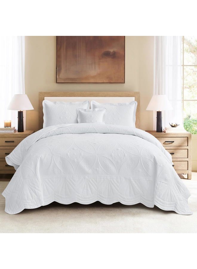 DaisyHuang Oversized Bedspread - King Size Bedding Cover - Modern & Contemporary Coverlet Set, Real Stitching, Reversible, Lightweight, 5 Piece, White - Image 1
