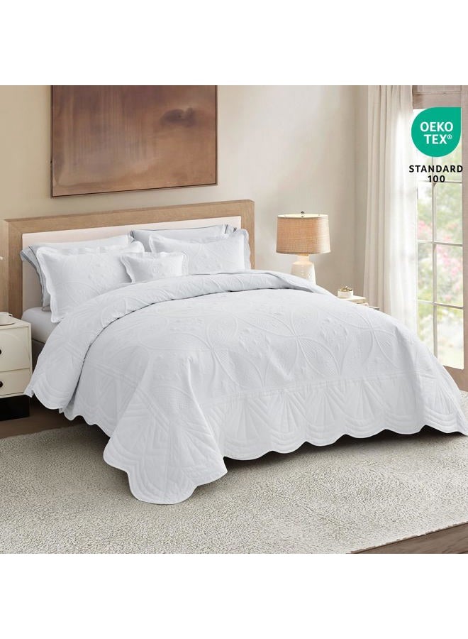 DaisyHuang Oversized Bedspread - King Size Bedding Cover - Modern & Contemporary Coverlet Set, Real Stitching, Reversible, Lightweight, 5 Piece, White - Image 3
