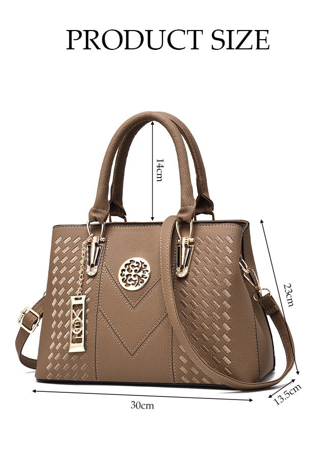 DUNISO Fashionable Embroidered Women's Handbag，Shoulder Bag，High-capacity，Messenger Bag，Suitable for Business Commuting，Khaki  - Image 2