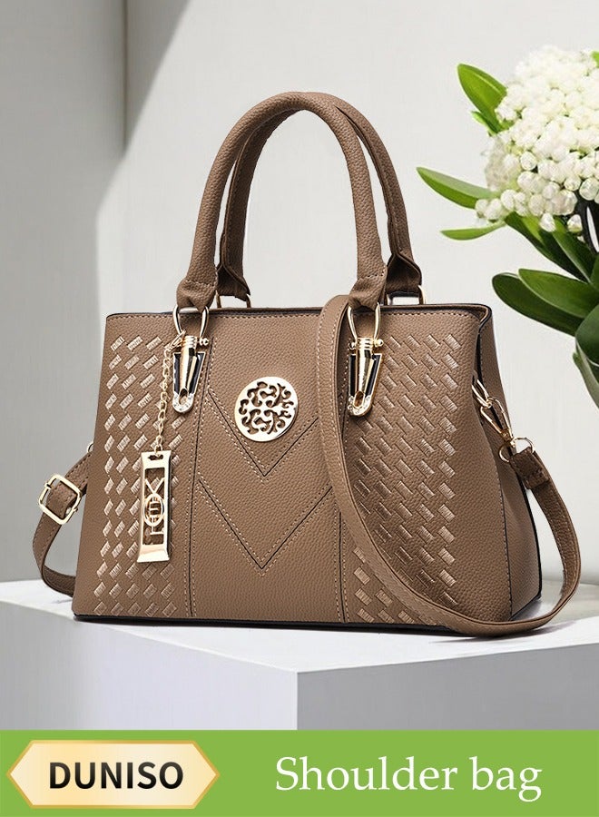 DUNISO Fashionable Embroidered Women's Handbag，Shoulder Bag，High-capacity，Messenger Bag，Suitable for Business Commuting，Khaki  - Image 1