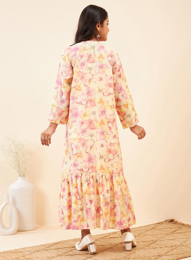 Stylo Bug Solid Tiered Midi Dress with Floral Printed Shrug - Image 5