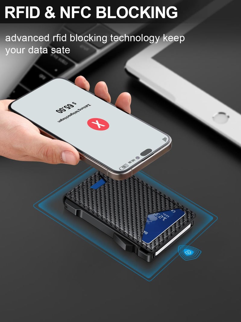 kafellon Wallet for Men RFID Wallet with 2 ID Windows & Money Clip, Slim Pop Up Card Holder for 10-12 Cards, Bifold Minimalist Smart Wallet for Front Pocket, Compact Metal Credit Card Holder, Gifts for Men - Image 3