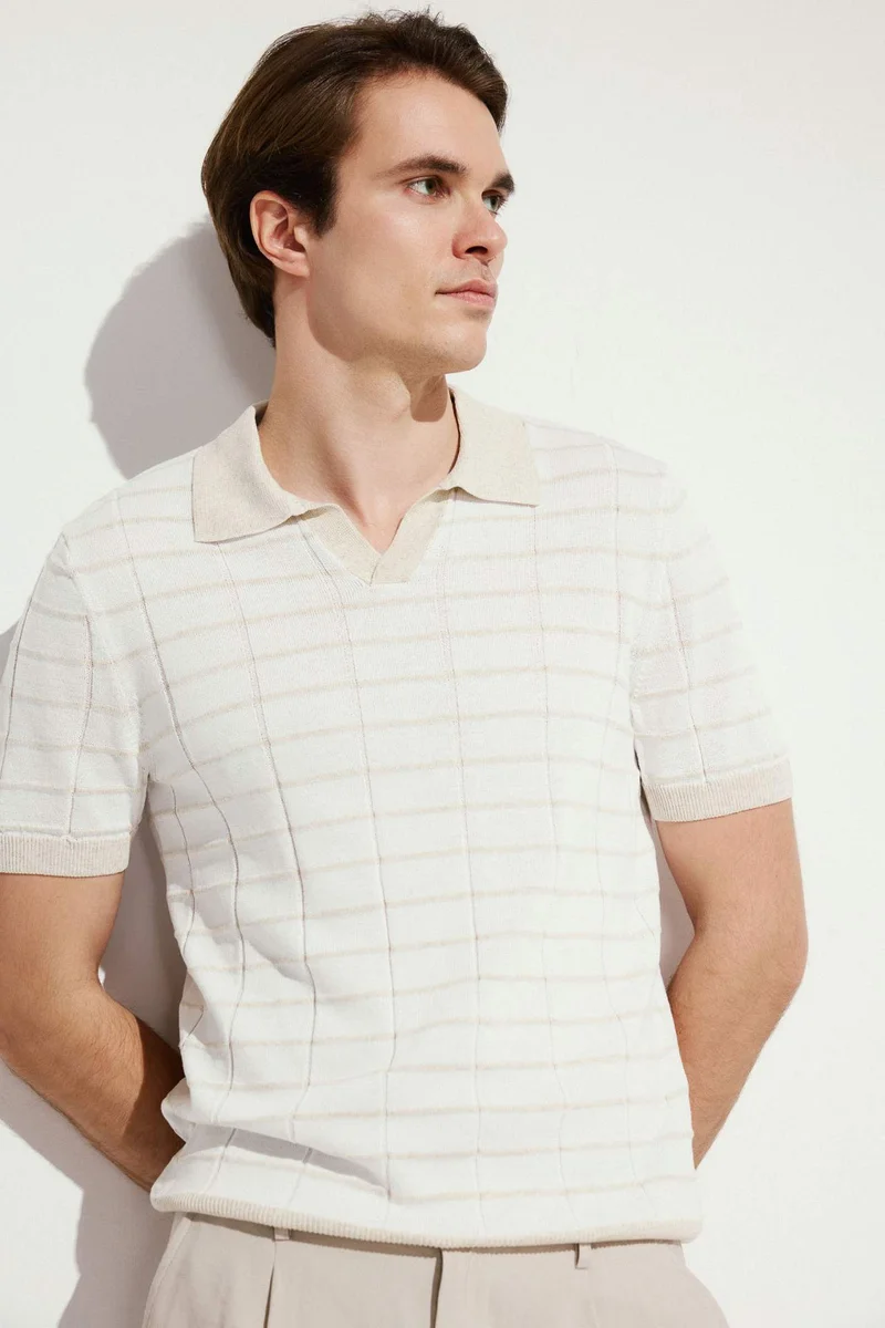 DeFacto Standard Fit Linen Blended Short Sleeve Polo T-Shirt