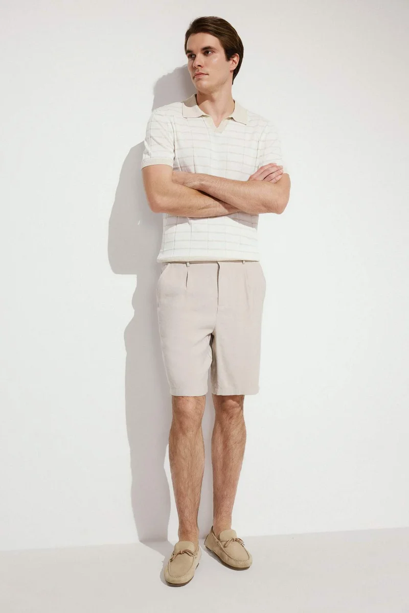 DeFacto Standard Fit Linen Blended Short Sleeve Polo T-Shirt