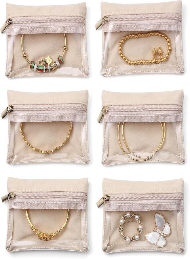 PICKSTORE 6 Pcs Velvet Jewelry Pouch | Small Travel Jewelry Organizer with Clear Zipper Pockets | Anti-Tarnish Jewelry Storage Bag, Gift for Women & Girls - Image 5