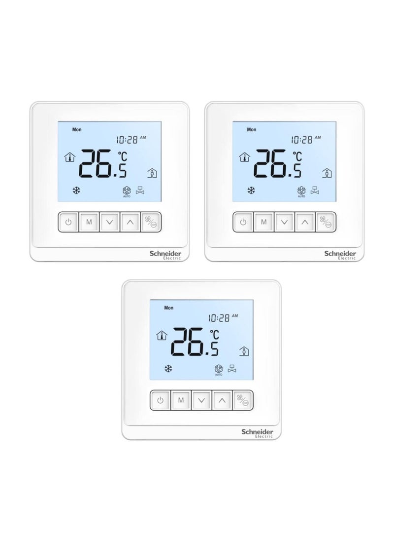 Schneider Electric - Schneider Space Logic Digital Thermostat Fan Coil On/Off LCD 2P 3 Fans TC903-3A2L - Pack of 3 - Image 1