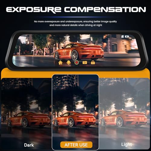 SIXWIN 9.66 Inch IPS Mirror Dash Cam 1080P Front 480P Rear Dual Lens Touch Screen Dash Cam Front and Rear 150° Wide Angle Night Vision Loop Recording Reverse Assistance Motion Detection - Image 5