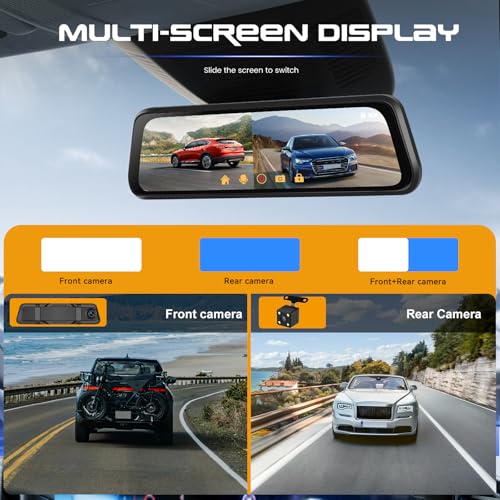 SIXWIN 9.66 Inch IPS Mirror Dash Cam 1080P Front 480P Rear Dual Lens Touch Screen Dash Cam Front and Rear 150° Wide Angle Night Vision Loop Recording Reverse Assistance Motion Detection - Image 4
