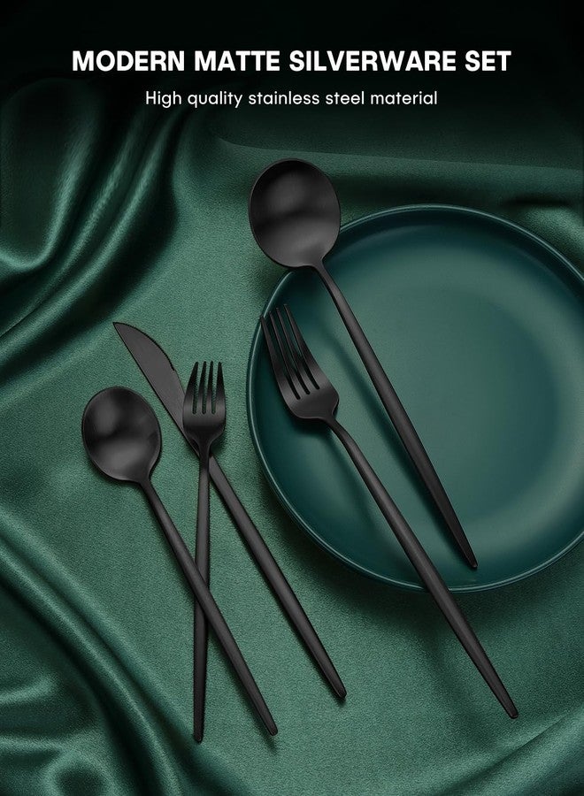 EUIRIO 60-Piece Silverware Set for 12, Stainless Steel Flatware Set Matte Black Grey, Modern Brushed Thick Cutlery Set with Spoons Forks and Knives, Utensil Set for Home Kitchen Hotel, Dishwasher Safe - Image 3