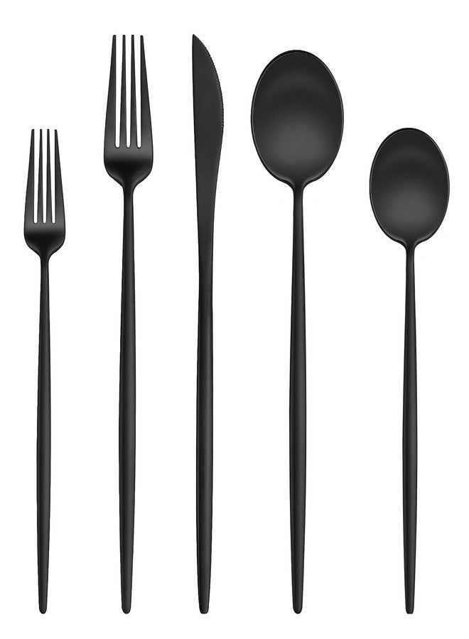 EUIRIO 60-Piece Silverware Set for 12, Stainless Steel Flatware Set Matte Black Grey, Modern Brushed Thick Cutlery Set with Spoons Forks and Knives, Utensil Set for Home Kitchen Hotel, Dishwasher Safe - Image 1