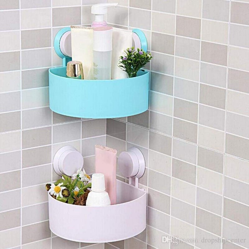 Koniry Wall Mount Triangle Shape Unbreakable Fiber Corner Shelf Basket Shower Caddy Rack Storage Shelves - Image 1