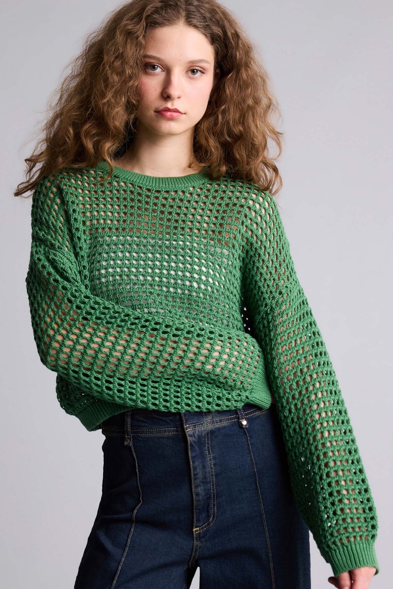 DeFacto Green Woman Cropped Fit Crew Neck KniT Pullover Casual - Image 1