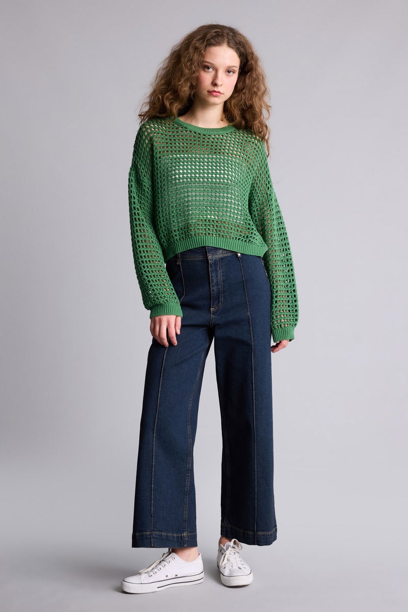 DeFacto Green Woman Cropped Fit Crew Neck KniT Pullover Casual - Image 2