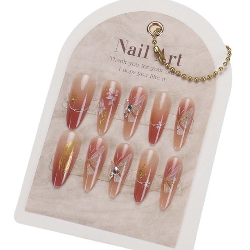 Hkanlre Press on Nails Long Fake Butterfly Pink Nails Tips Full Cover False Almond Nails for Women and Girls 24PCS - Image 3