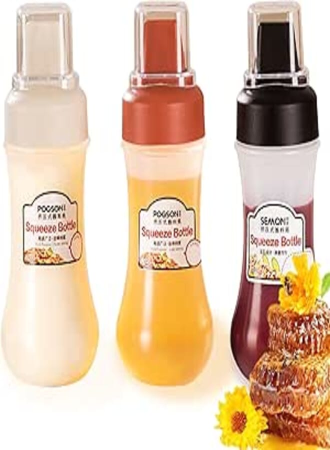 Spaceshoop ZF-UP Condiment Syrup Honey Dispenser No Drip Sauce Bottles Squeeze Sauce Dispenser Oil Dispenser 3PCS