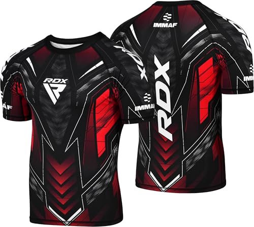 RDX IMMAF Approved Half Sleeves Compression TShirt Flexible Men Shirt for Competition Level and Training Sessions Red - Image 1