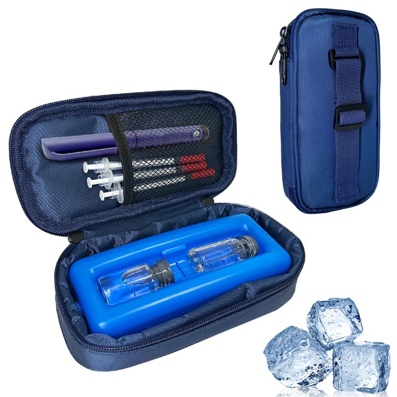 TEETEA Insulin Cooler Travel Case TSA Approved Insulated Diabetic Supplies Organizer for Insulin Pens Portable Durable Cooler Bag for Travel Compact Design for Diabetics Navy Blue