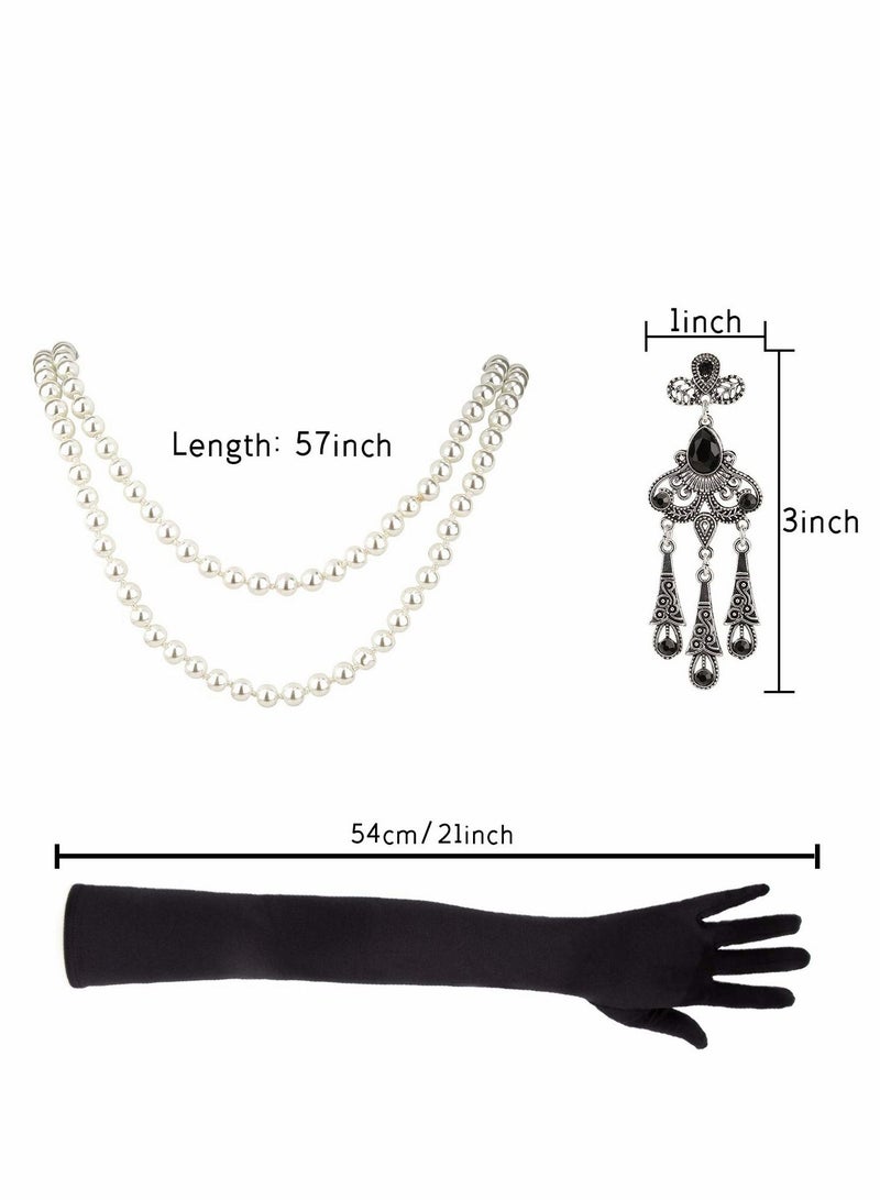 KASTWAVE 5pcs 1920s Flapper Accessories 20s Gatsby Costume Accessories Set for Women Headband Earrings Pearl Necklace Gloves  - Image 4