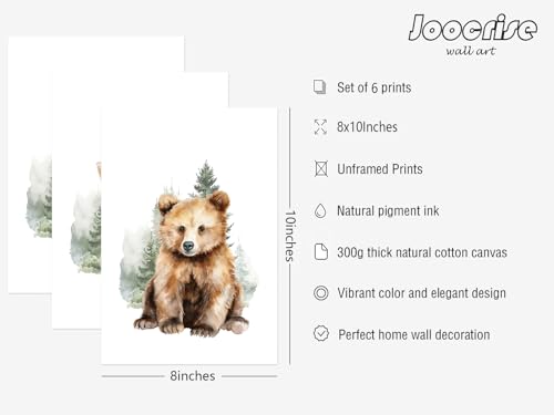 Joocrise Woodland Animal Nursery Wall Art Decor Set of 6 Baby Boys Room Wall Art Forest Animal Canvas Wall Decor Kids Art Prints Watercolor Bear Deer Fox Pictures Artwork for Bedroom 8x10 Inch Unframed - Image 3