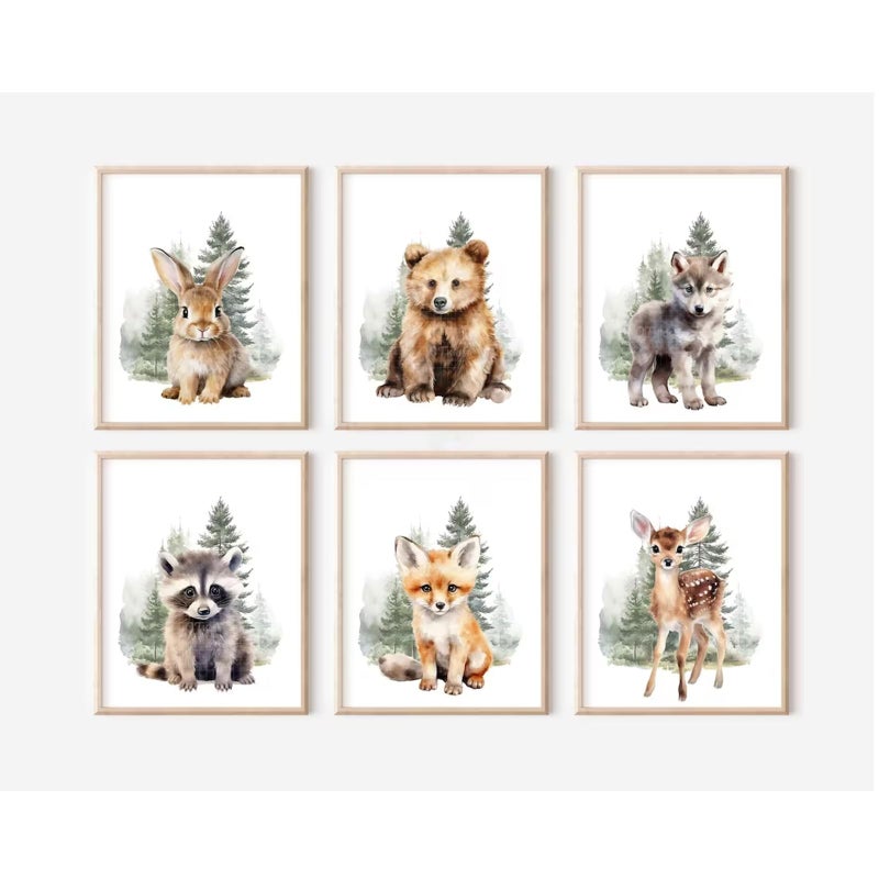 Joocrise Woodland Animal Nursery Wall Art Decor Set of 6 Baby Boys Room Wall Art Forest Animal Canvas Wall Decor Kids Art Prints Watercolor Bear Deer Fox Pictures Artwork for Bedroom 8x10 Inch Unframed - Image 2