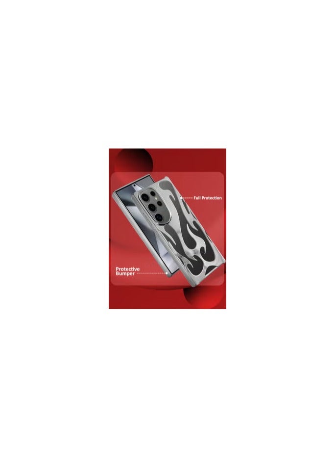 CATANES Galaxy S24 Ultra Case Cover Soft TPU and Glossy with Flame Design - Silver - Image 2