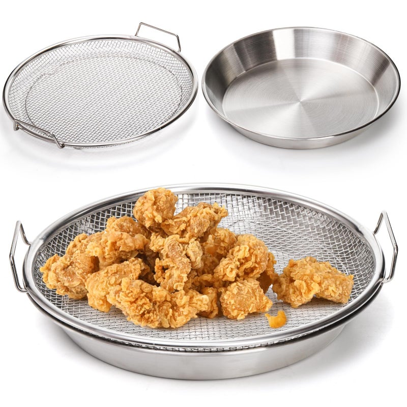 Tlence 10.3" Kitchen Oil Filter Tray, Stainless Steel Air Fryer Mesh Pan, Draining Basket Accessories for Fried Food, Cooking Net Strainer Colander for Barbecue Grill Vegetable Dessert - Image 1