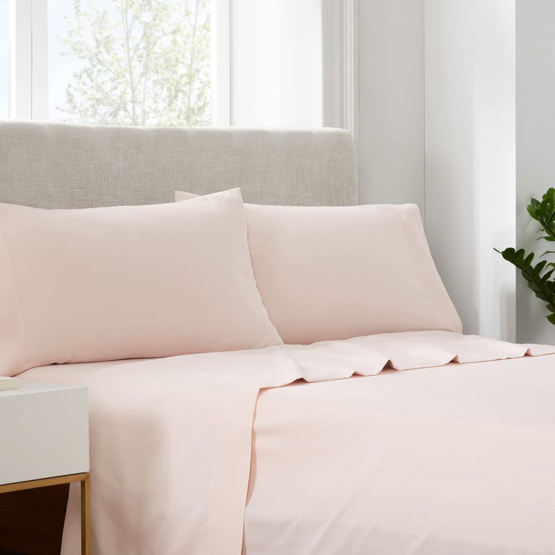 Serta Simply Clean Super Soft Hypoallergenic Stain Resistant Deep Pocket 4 Pieces Solid Bed Sheet Set Full Blush Pink
