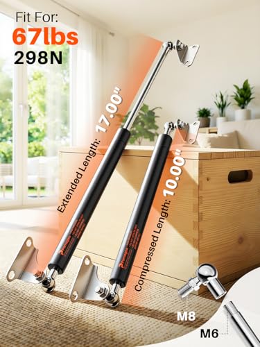 PAMAGOO 17 inch 67 lbs Gas Strut Shocks, 300 N Per Prop with L-Type Mounts for Window, Floor Door, Toolbox Lid, Cabinet Cover, Other Medium Equipment, ONLY FIT 53-73 LBS Weights, 2 Pack Gas Spring by PAMAGOO - Image 2