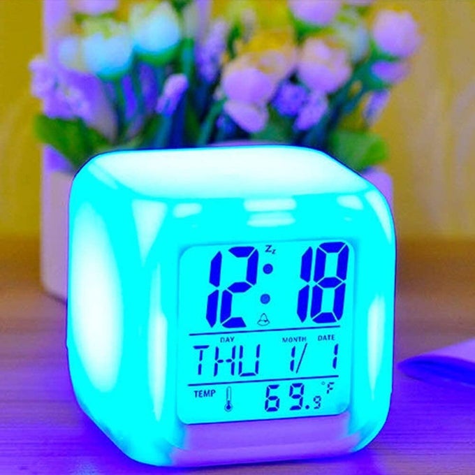 PLASTIC DIGITAL ALARM CLOCK WITH AUTOMATIC 7 COLOUR CHANGING LED DATE TIME TEMPERATURE DIGITAL ALARM CLOCK MULTICOLOUR