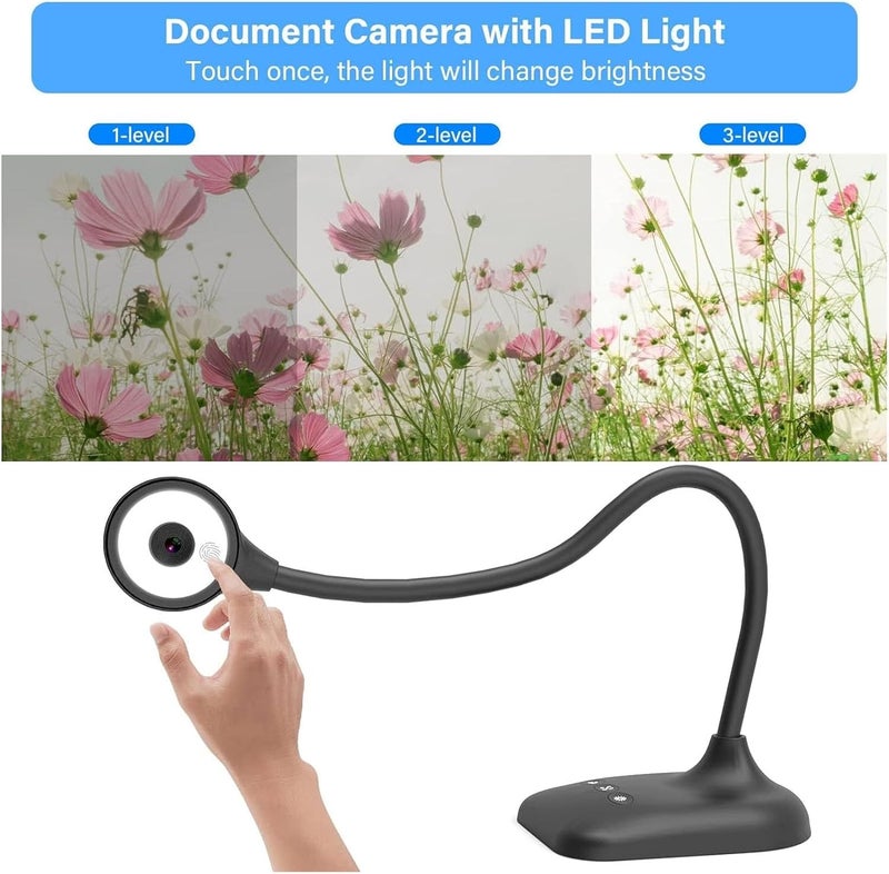 Depisuta كاميرا وثائق USB، بدقة 2K و5 ميجابكسل مع تركيز تلقائي، إضاءة LED بثلاثة مستويات، وظيفة عكس الصورة، كاميرا وثائق محمولة للعمل عن بُعد، التدريس، مؤتمرات الفيديو - Image 5