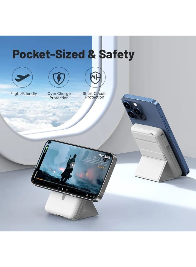22.5W Fast Charging Magnetic Power Bank 10000mAh with LED Display & Foldable Stand, Wireless Portable Charger for iPhone, Samsung, MagSafe Compatible - White - Image 2