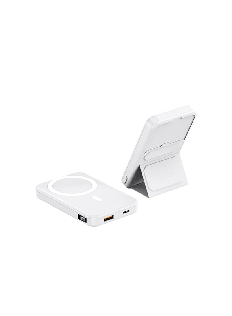 22.5W Fast Charging Magnetic Power Bank 10000mAh with LED Display & Foldable Stand, Wireless Portable Charger for iPhone, Samsung, MagSafe Compatible - White - Image 3