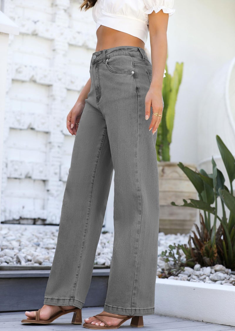 ETTELO Womens Jeans High Waisted Straight Leg Loose Stretchy Lightweight Tummy Control Trendy Jeans for Women 2025 Gray - Image 4