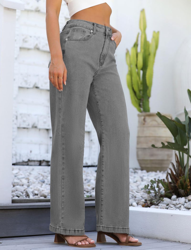 ETTELO Womens Jeans High Waisted Straight Leg Loose Stretchy Lightweight Tummy Control Trendy Jeans for Women 2025 Gray - Image 3