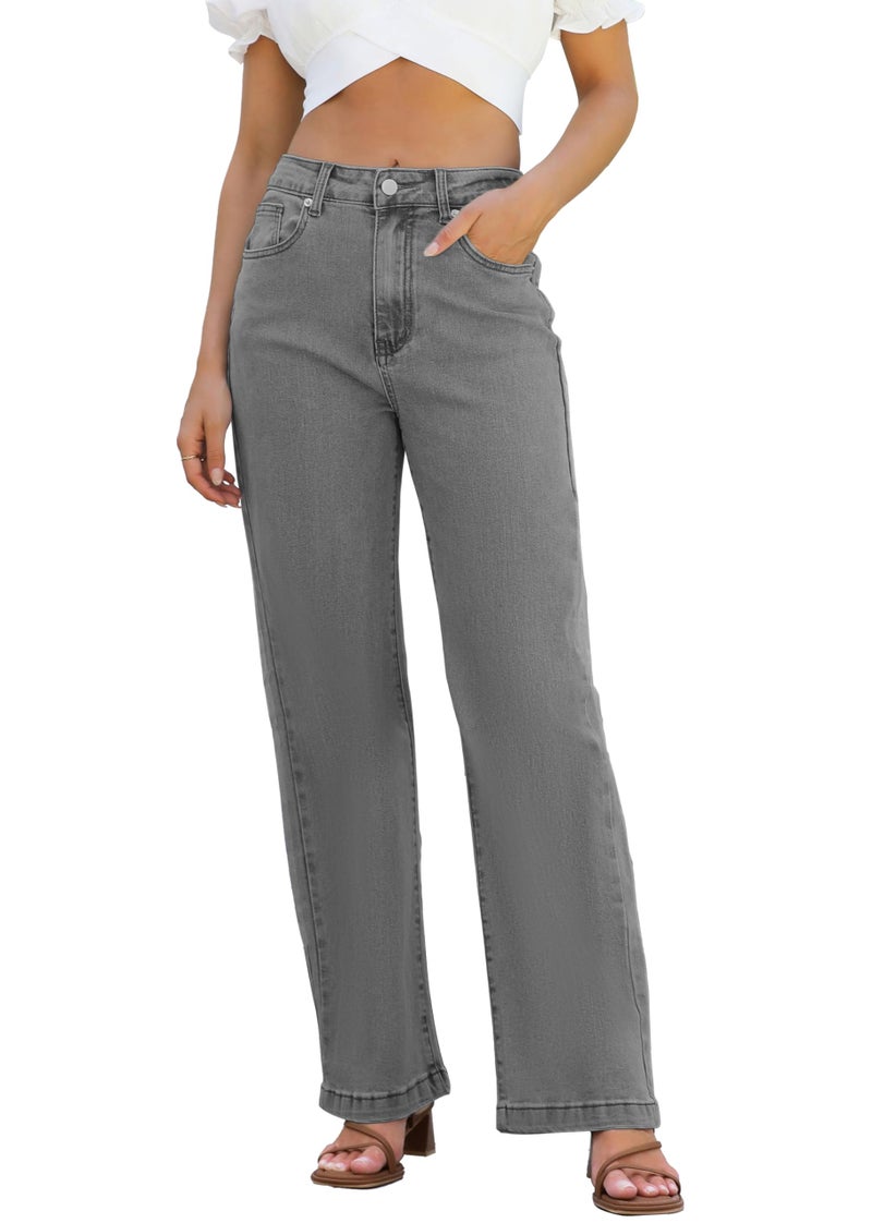 ETTELO Womens Jeans High Waisted Straight Leg Loose Stretchy Lightweight Tummy Control Trendy Jeans for Women 2025 Gray - Image 1