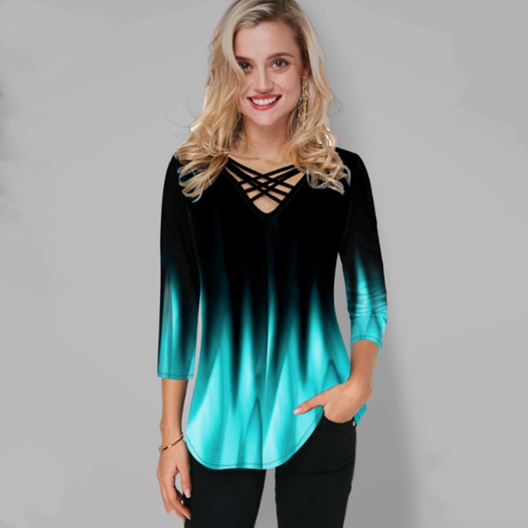 2021 ebay AliExpress wish cross-border supply casual temperament pullover V-neck loose women's T-shirt green M - Image 1
