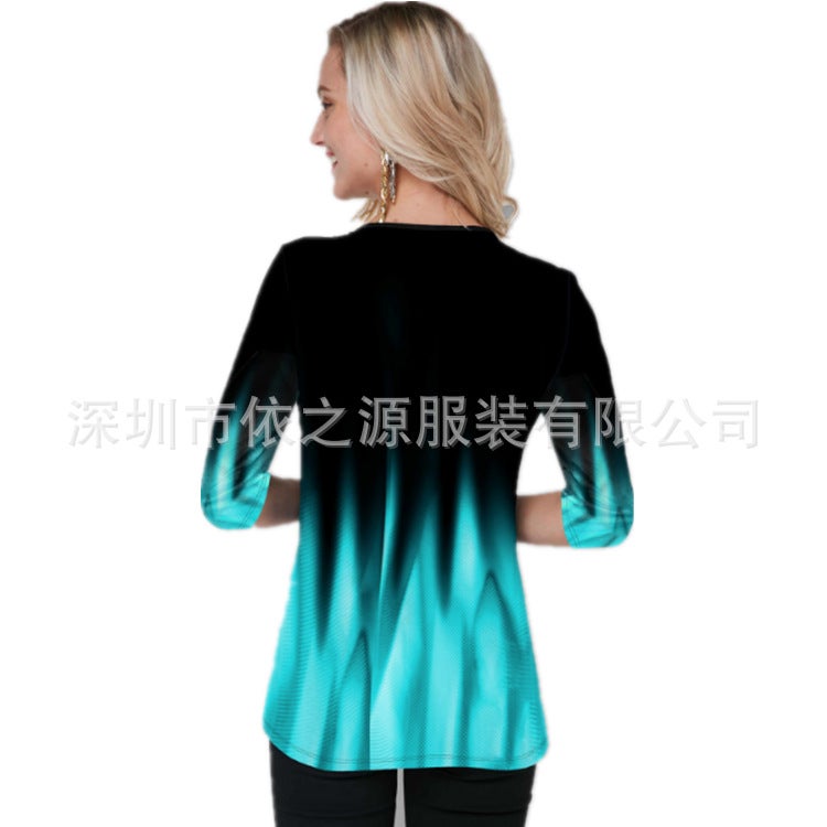 2021 ebay AliExpress wish cross-border supply casual temperament pullover V-neck loose women's T-shirt green M - Image 5