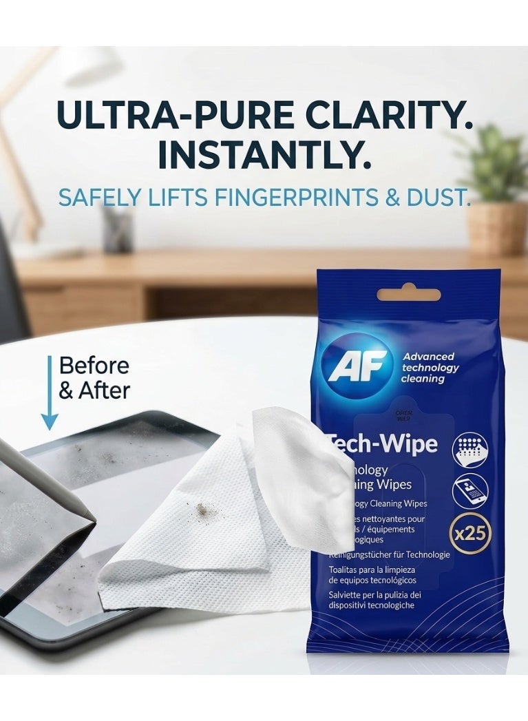 Af Tech Wipes - 25 Pre Moistened Screen, Phone & Technology Cleaning - Image 1