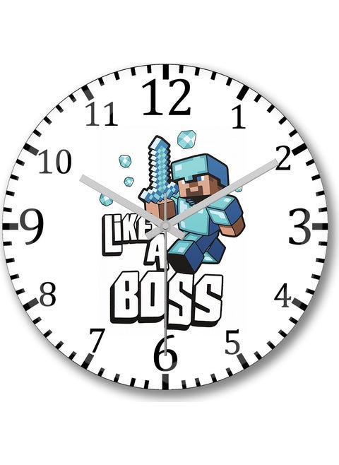 Print Shop Minecraft Like a Boss Wall Clock Curved Real Glass