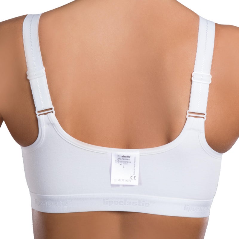Lipoelastic  LIPOELASTIC® PI Active Variant - Post Surgery Cotton Bra - Front Closure & Seamless Cups White - Image 2