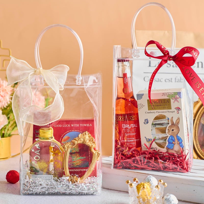 Ohuimrt 20 PCS Clear Plastic Gift Bags with Handles, 6.3 x 9.84 x 3.15 Inches Reusable Party Favor Bags with Ribbon Transparent Gift Wrap Bags Bulk for Weddings Birthdays - Image 5