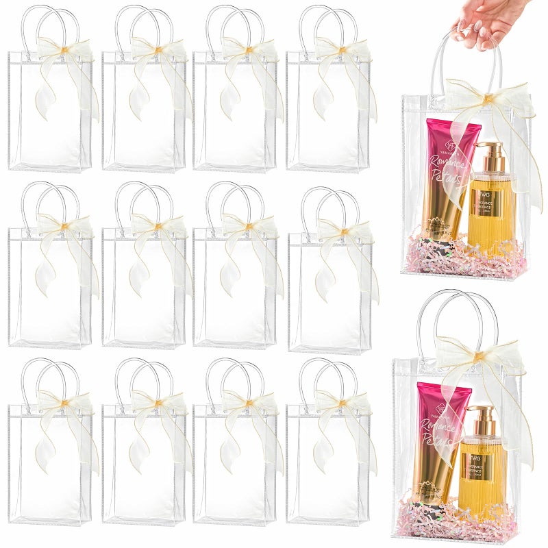 Ohuimrt 20 PCS Clear Plastic Gift Bags with Handles, 6.3 x 9.84 x 3.15 Inches Reusable Party Favor Bags with Ribbon Transparent Gift Wrap Bags Bulk for Weddings Birthdays - Image 1