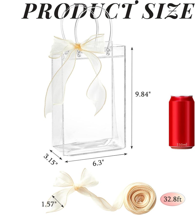 Ohuimrt 20 PCS Clear Plastic Gift Bags with Handles, 6.3 x 9.84 x 3.15 Inches Reusable Party Favor Bags with Ribbon Transparent Gift Wrap Bags Bulk for Weddings Birthdays - Image 2