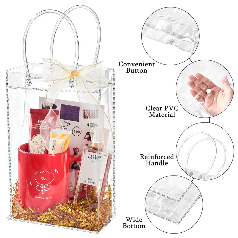 Ohuimrt 20 PCS Clear Plastic Gift Bags with Handles, 6.3 x 9.84 x 3.15 Inches Reusable Party Favor Bags with Ribbon Transparent Gift Wrap Bags Bulk for Weddings Birthdays - Image 3