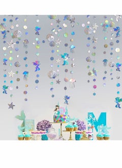 Y&D Iridescent Mermaid Garland with Jellyfish Seashell Starfish Pearl Holographic Paper Streamer for Little Rainbow Theme Birthday Bachelorette Baby Shower Under The Sea Party Decorations 52 Ft  - Image 4